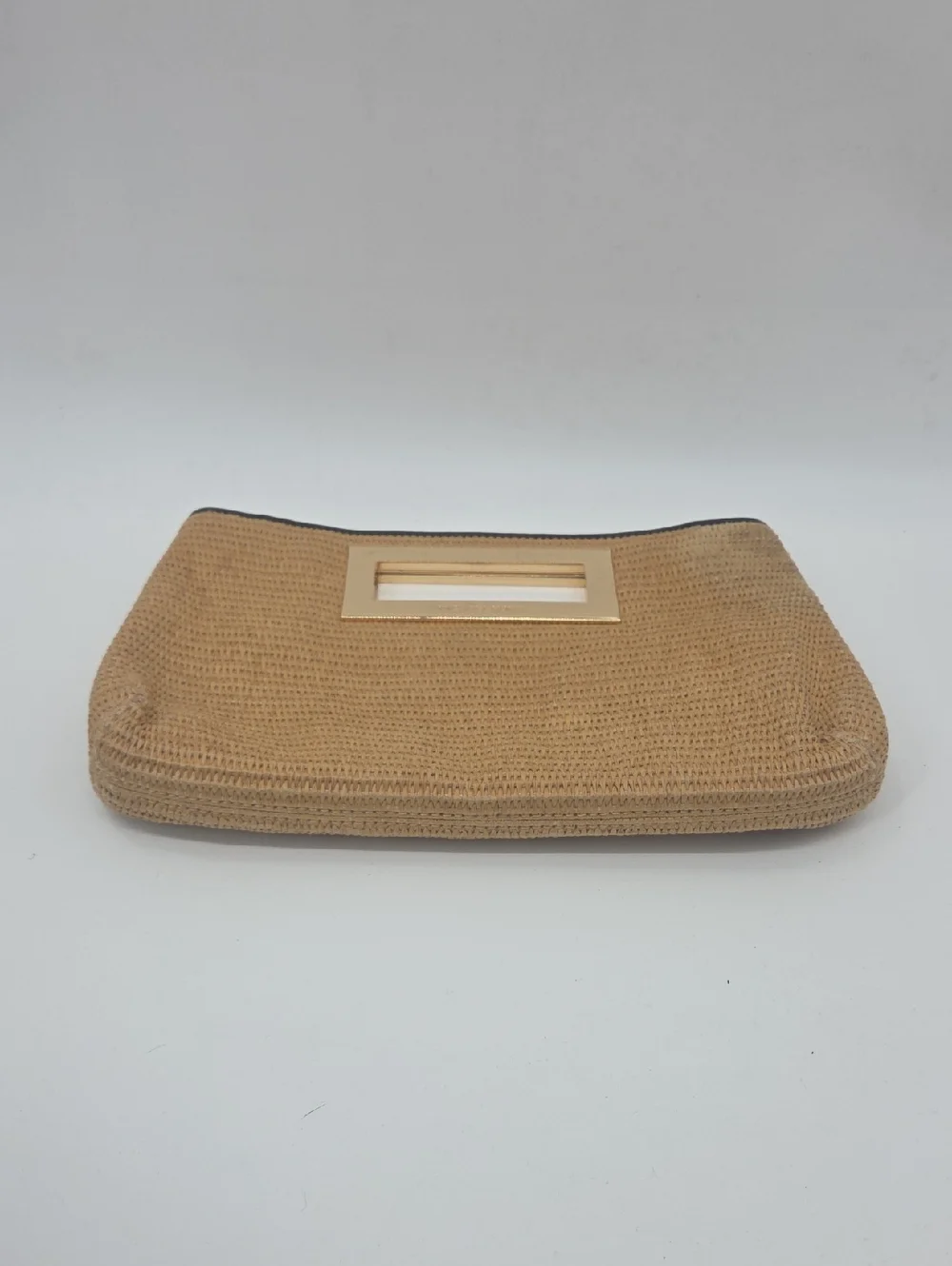 Michael Kors Tan Woven Clutch with Gold Handle Detail